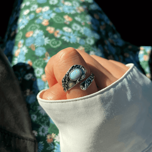 Spoon Ring with Opal in Silver, Boho Ring, Opal Ring, Spoon Ring, Opal Spoon Ring, Adjustable Spoon Ring, Opal Silver Spoon Ring