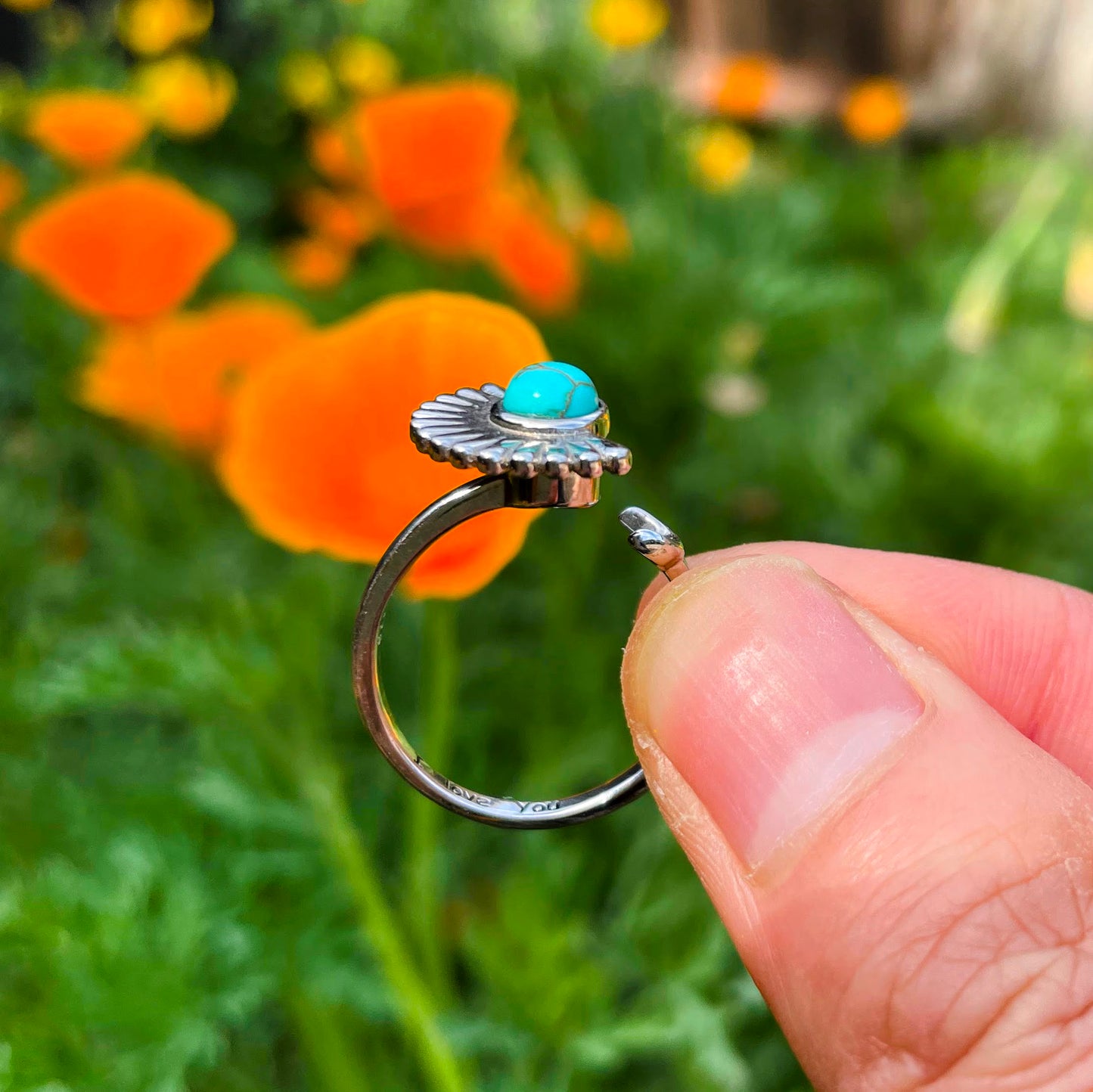 I Love You Ring Silver, Sun and Moon Spinner Ring in Silver, Spinner Ring, Anxiety Ring, Sunbeam Ring, Turquoise Fidget Ring, Gift for Mom,