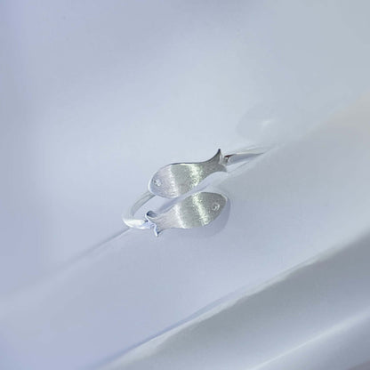 Fish Open Ring in Brushed Silver